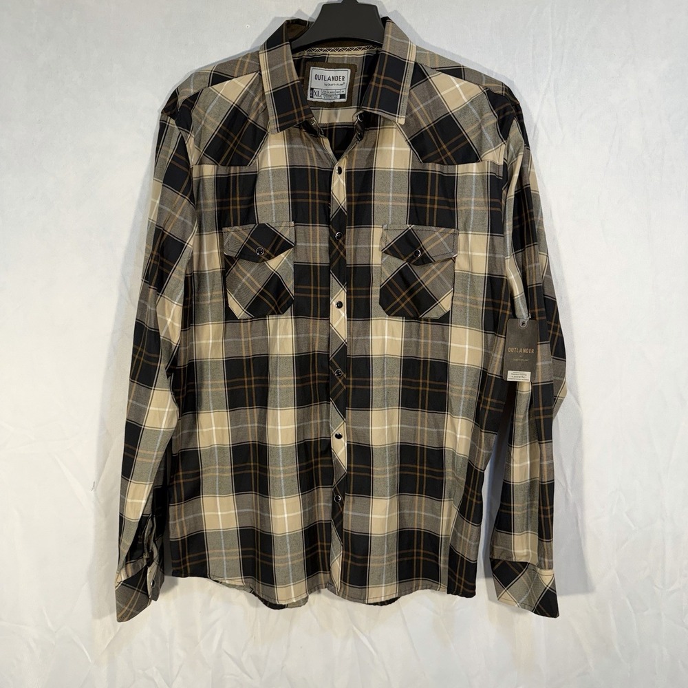 Men's Western Pearl Snap Long Sleeve Plaid Shirt Men's XL Brown Country